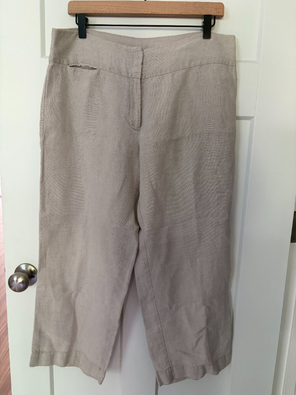 Eileen Fisher 100% Linen Cropped Pants Womens 10 Beige Taupe Wide Leg Capri